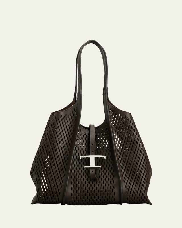 T Timeless Small Perforated Leather Tote Bag